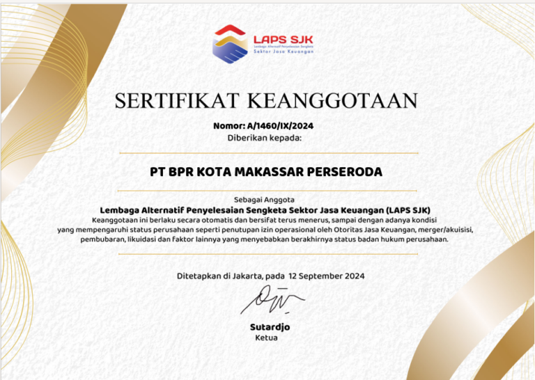 Sertifikat Keanggotaan LAPS SJK